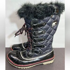 Sorel Womens Tofino Winter Boot Tall Black/Red NL2191-010 Size 8 12” Superb!